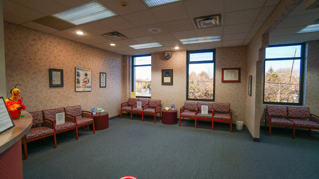 PressVision waiting room with chairs and large windows